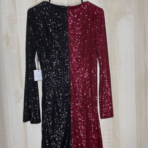 New with tags Laundry by Shelli Segal red black sequin long sleeve dress, sz 6 - Picture 8 of 15